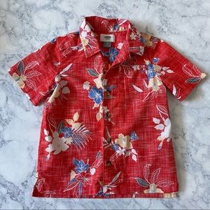 Kids Boys Red Blue Floral Print Hawaiian Luau Tropical Vacation Summer Shirt